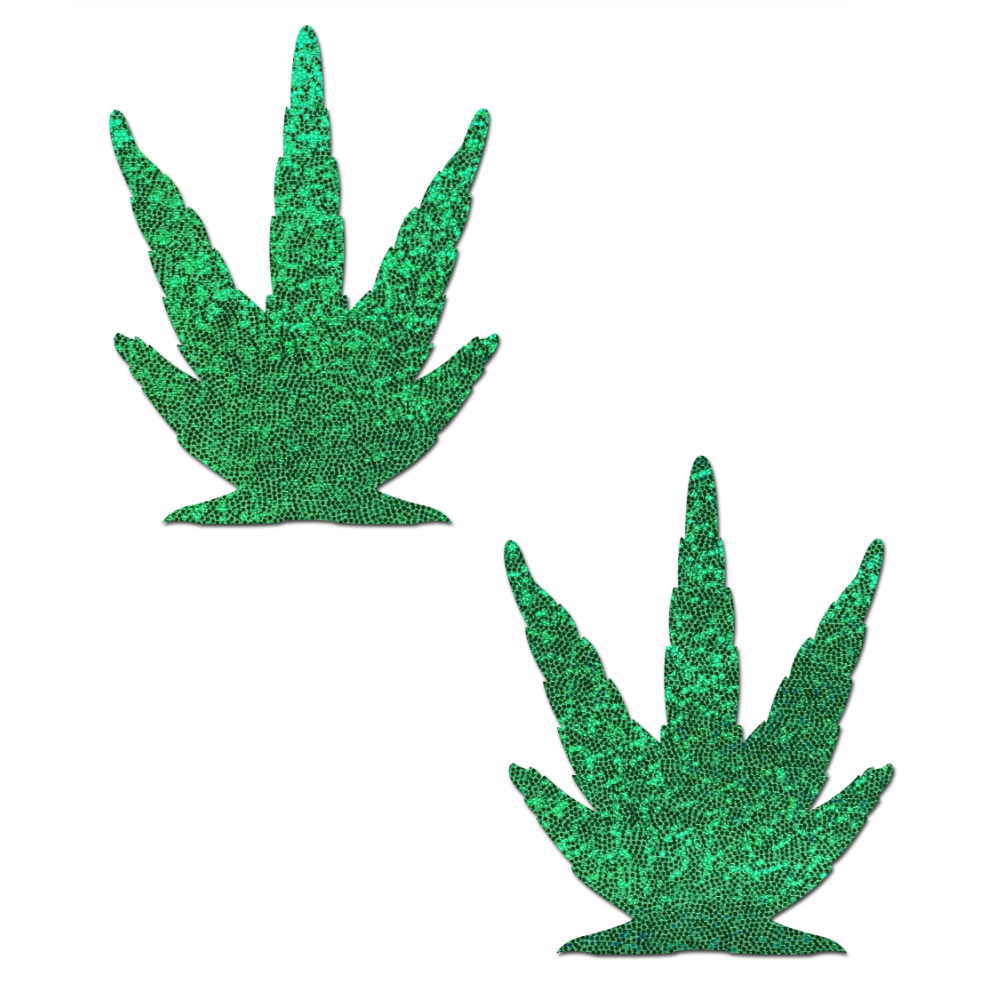 Leaf: Glittering Green Pot Leaves Nipple Pasties by Pastease®
