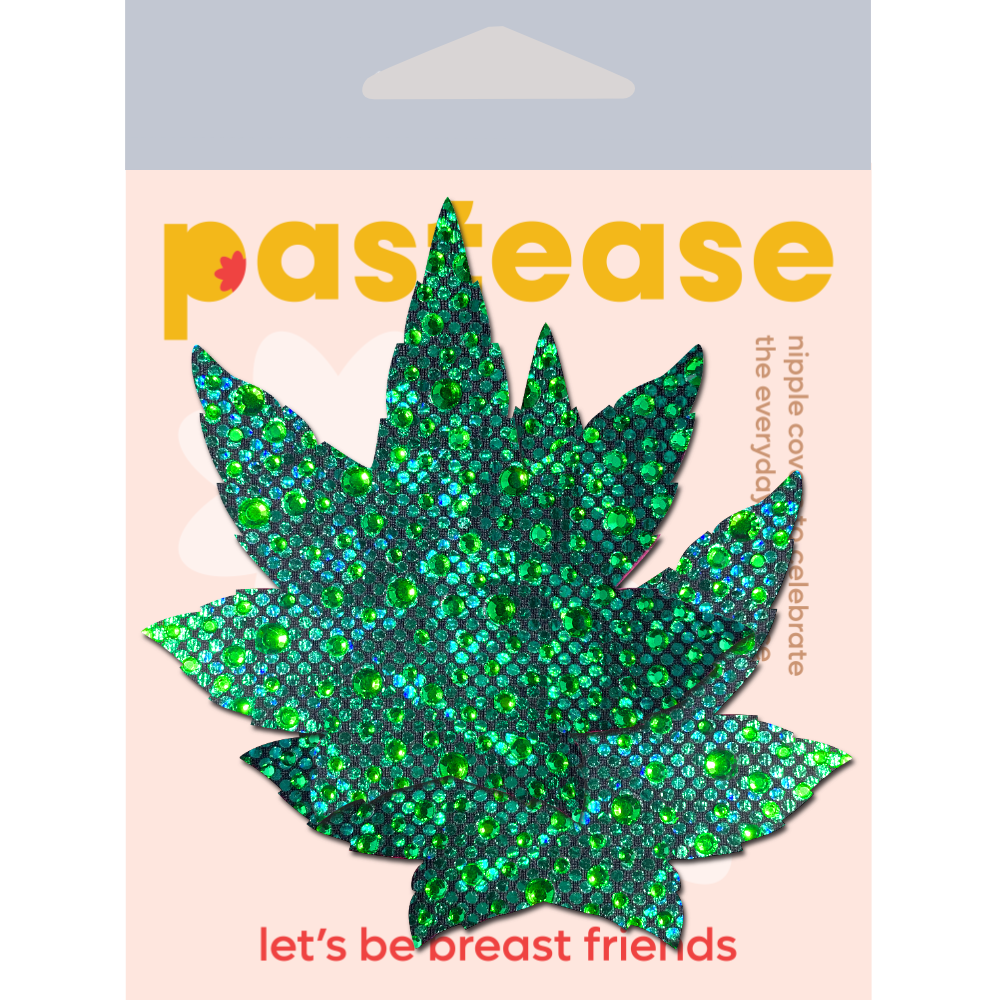 Indica Pot Leaf: Crystal Green Weed Nipple Pasties by Pastease®