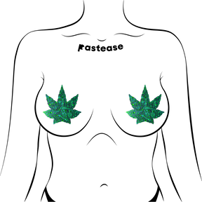 Indica Pot Leaf: Crystal Green Weed Nipple Pasties by Pastease®