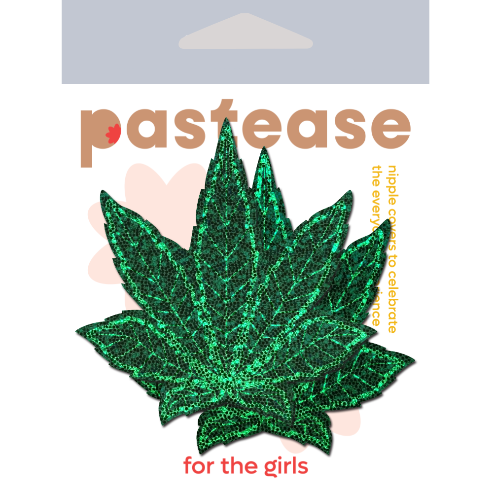 Indica Pot Leaf: Glitter Green Weed Nipple Pasties by Pastease®