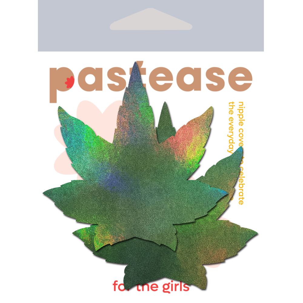 Indica Pot Leaf: Green Holographic Weed Nipple Pasties by Pastease®