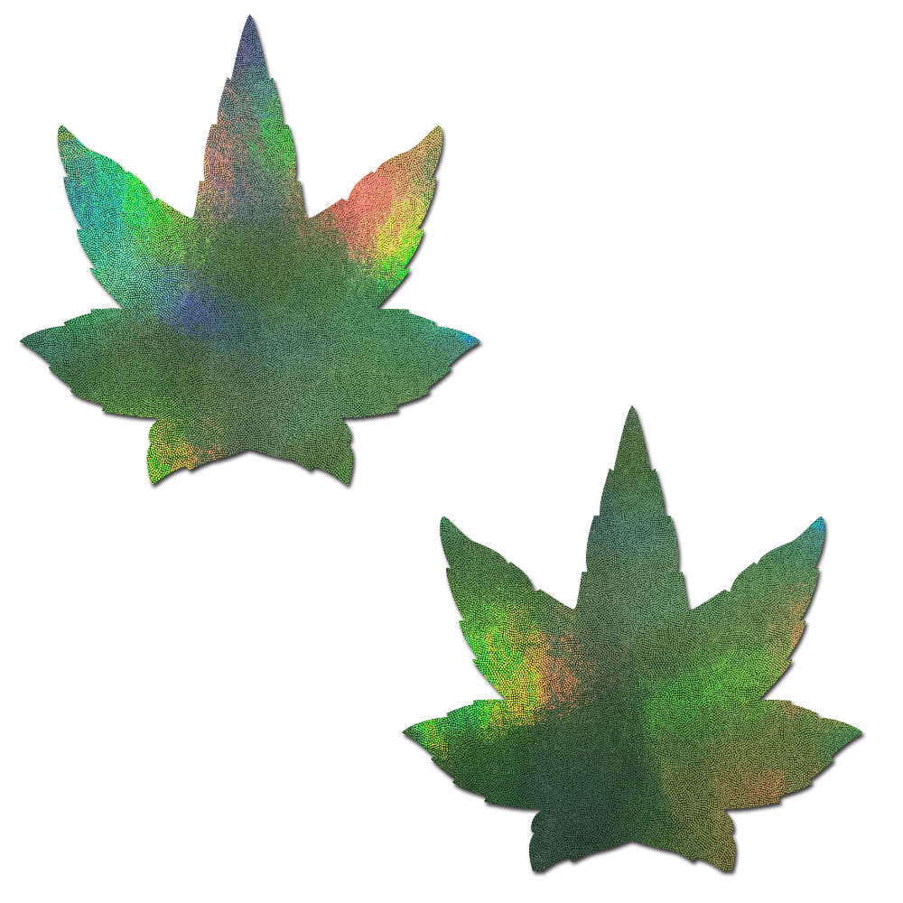 Indica Pot Leaf: Green Holographic Weed Nipple Pasties by Pastease®