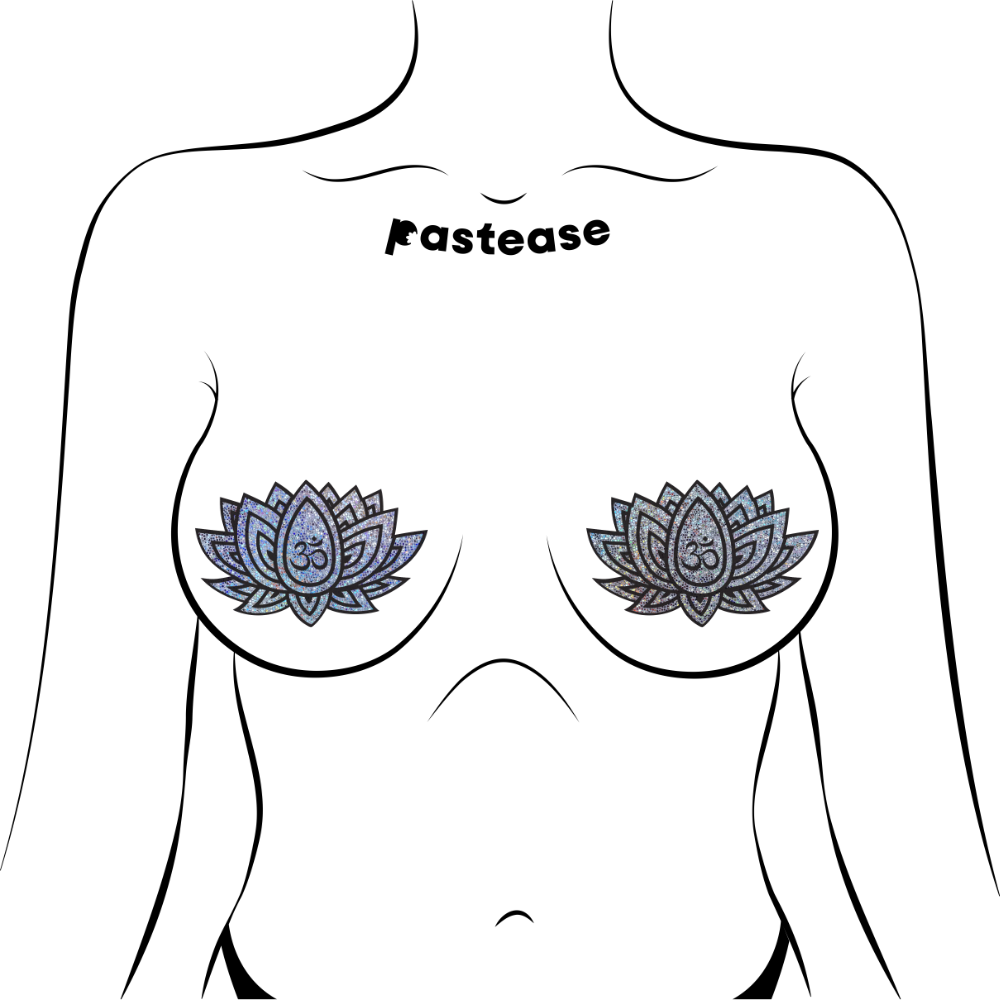 Lotus: Glitter Silver Ohm Lotus Nipple Pasties by Pastease®