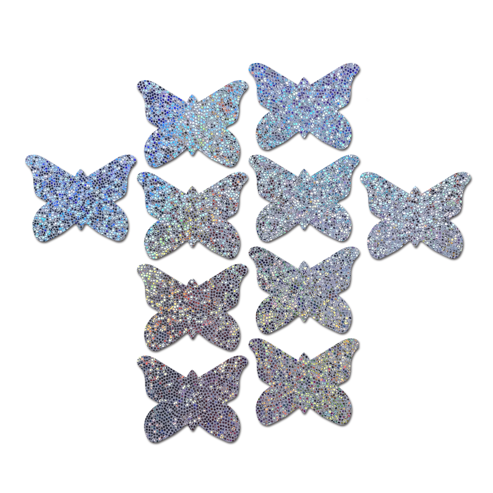 Body Minis: 10 Mini Silver Glitter Butterflies Nipple and Body Pasties by Pastease® o/s