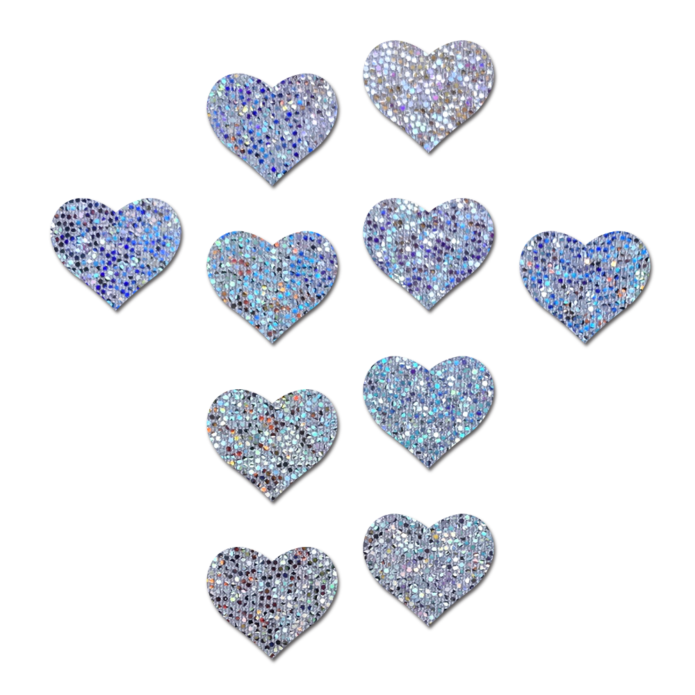 Body Minis: 10 Mini Silver Glitter Hearts Nipple & Body Pasties by Pastease® o/s