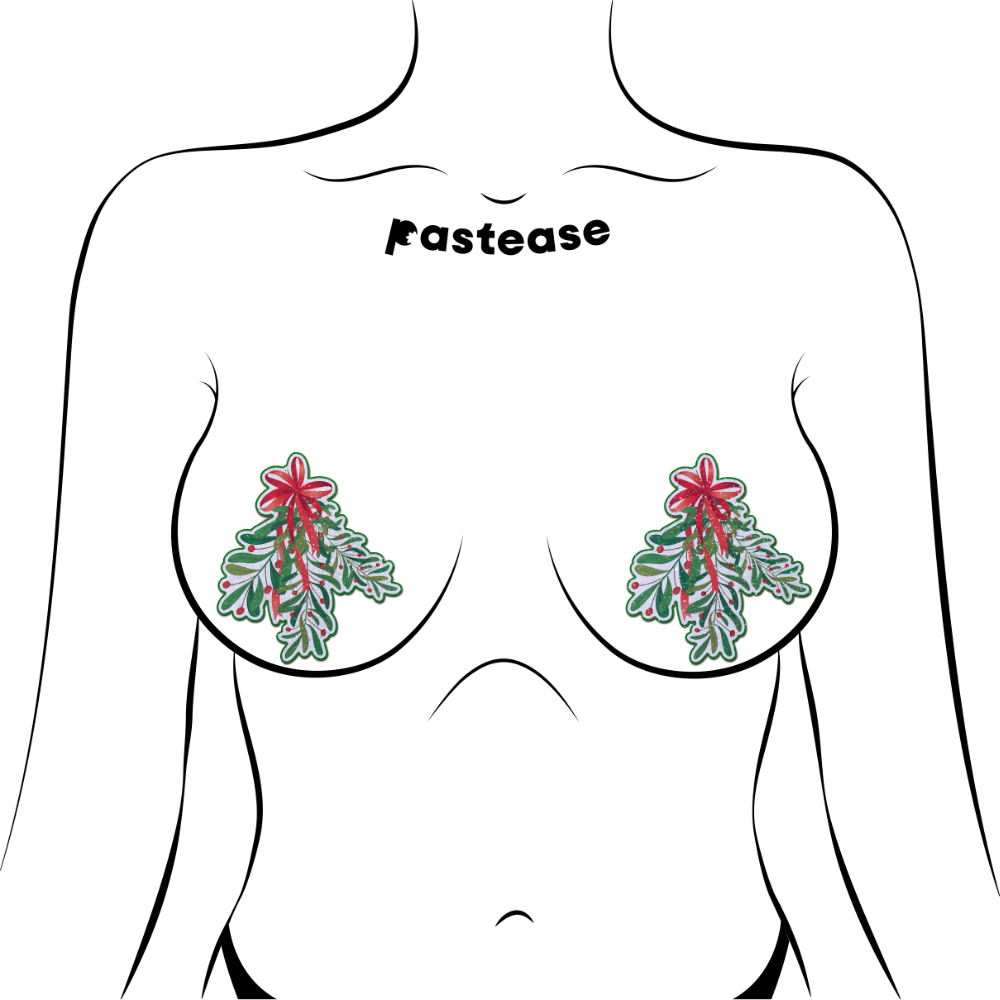 Christmas Winter Mistletoe with Red Bow Kissing Nipple Pasties by Pastease®