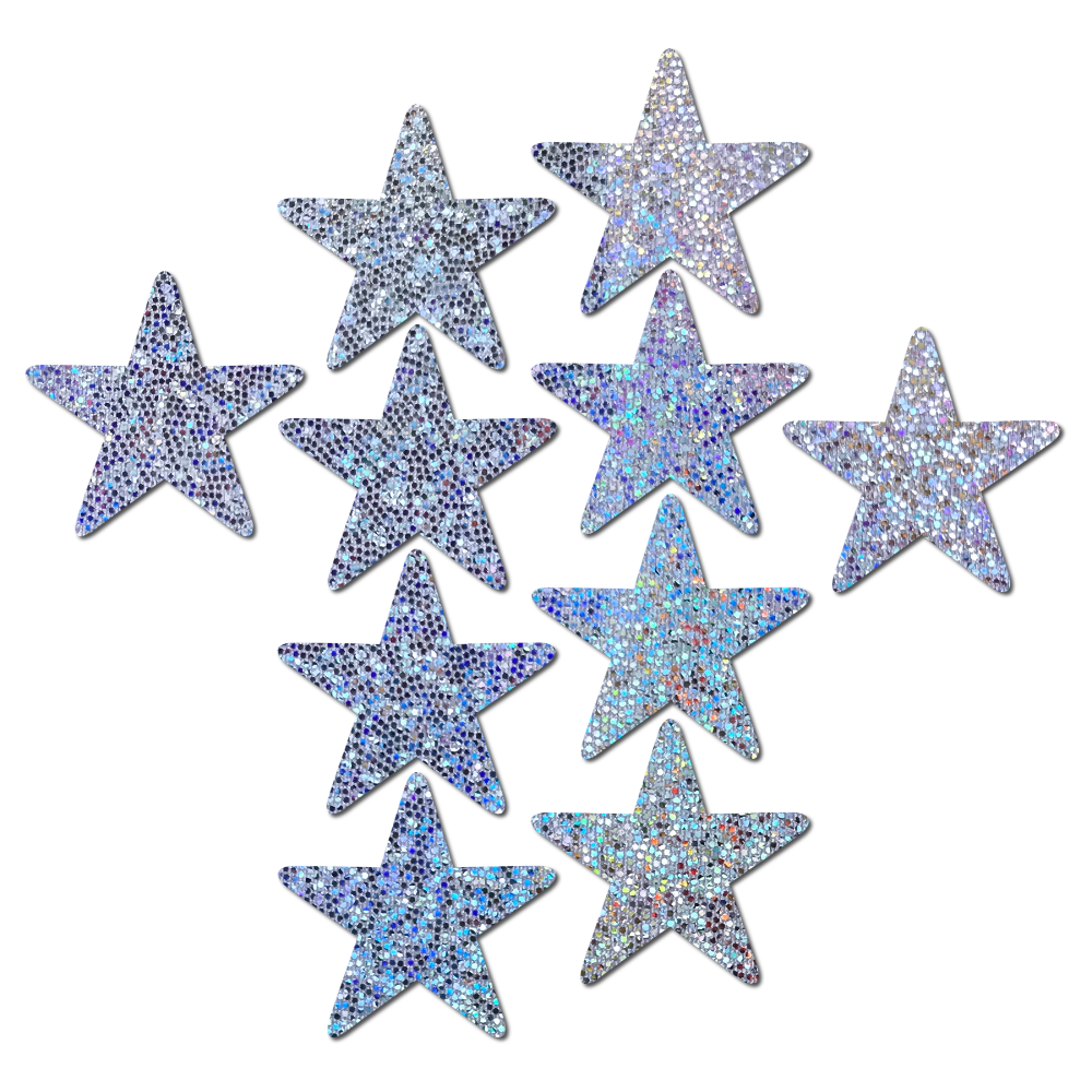 Body Minis: 10 Mini Silver Glitter Stars Nipple & Body Pasties by Pastease® o/s