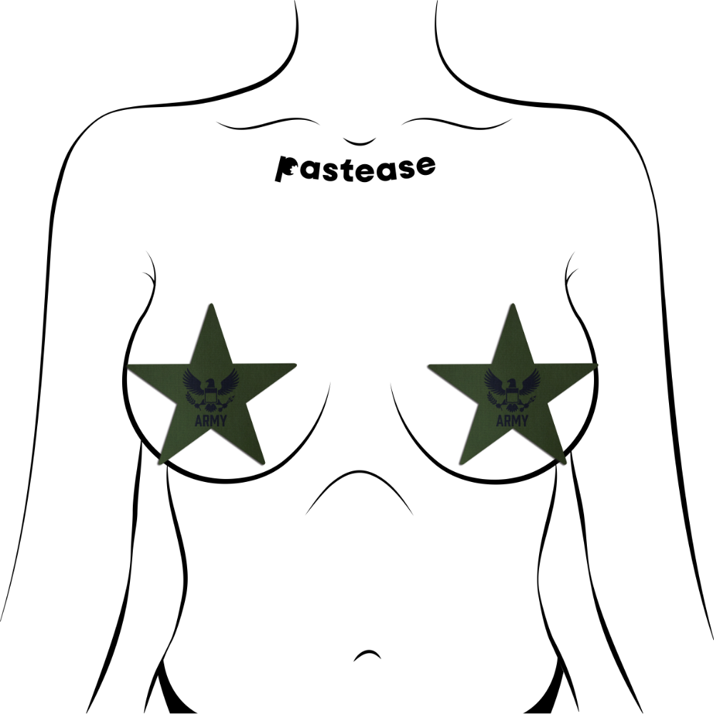 Nautical Star: Military US Army Insignia Black on Green Nipple Pasties by Pastease®