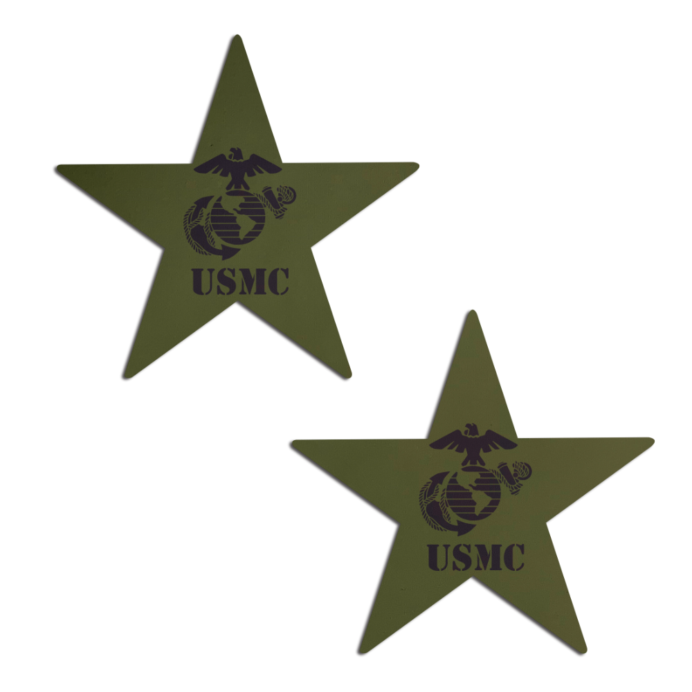 Nautical Star: Military USMC US Marines Insignia Black on Green Nipple Pasties by Pastease® o/s
