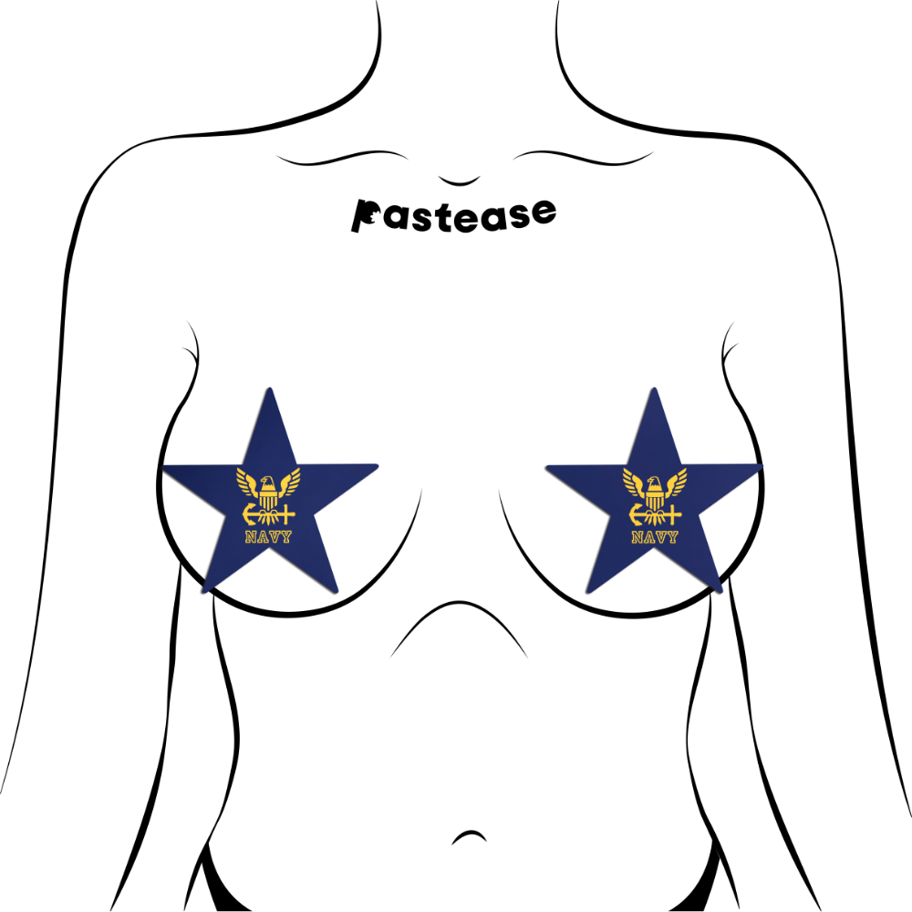 Nautical Star: Military US Navy Insignia Yellow on Blue Nipple Pasties by Pastease®