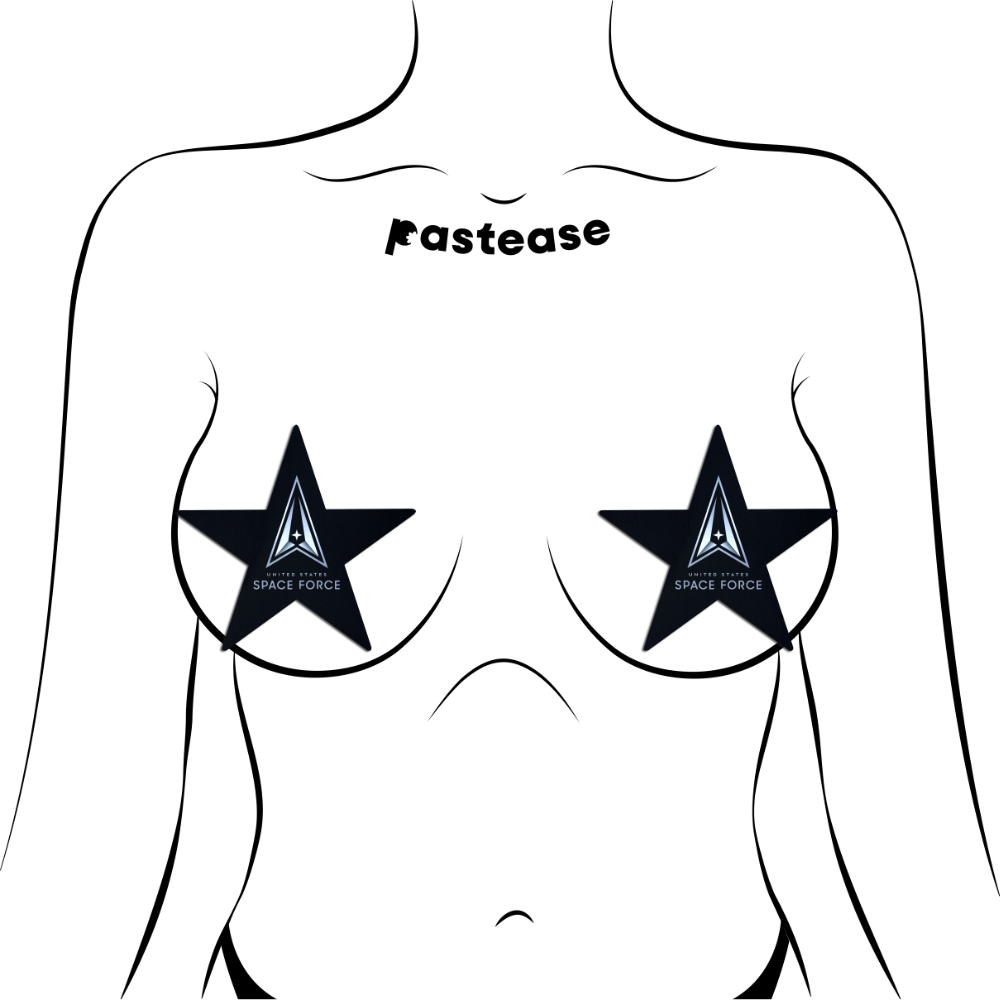 Nautical Star: Military US Space Force Insignia on Black Nipple Pasties by Pastease®