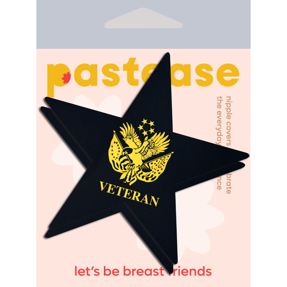 Nautical Star: Military 'Veteran' Insignia Yellow on Black Nipple Pasties by Pastease®