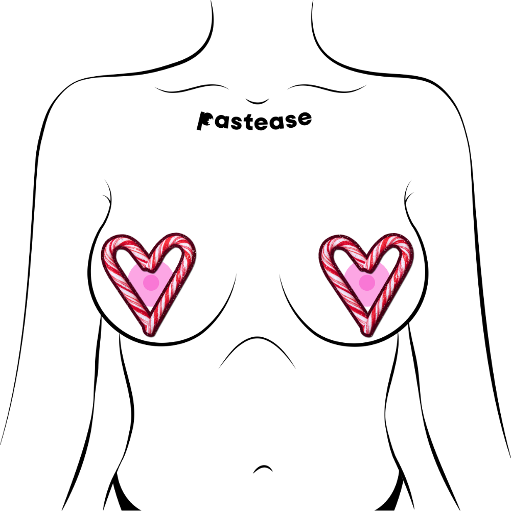 Peek-a-Boob: Candy Cane Heart Red & White Cut-Out Nipple Pasties by Pastease®