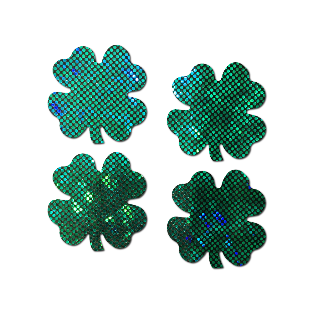 Petites: Two-Pair Small Shattered Glass Disco Ball Glittery Green St Patrick's Clover Nipple Pasties by Pastease®