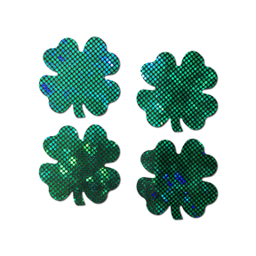 Petites: Two-Pair Small Shattered Glass Disco Ball Glittery Green St Patrick's Clover Nipple Pasties by Pastease®