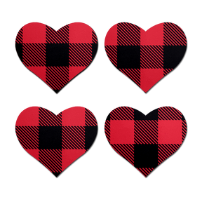 Petites: Two-Pair Small Buffalo Plaid Hearts Nipple Pasties by Pastease®