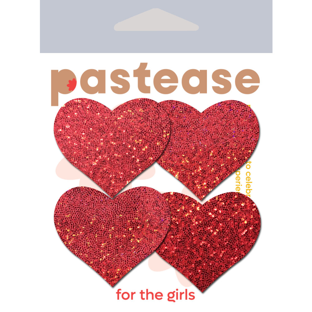 Petites: Two-Pair Small Red Glitter Hearts Nipple Pasties by Pastease®