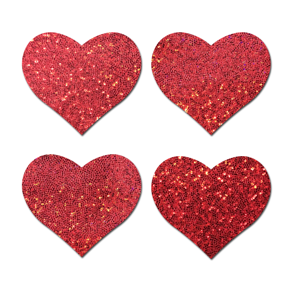 Petites: Two-Pair Small Red Glitter Hearts Nipple Pasties by Pastease®