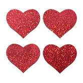 Petites: Two-Pair Small Red Glitter Hearts Nipple Pasties by Pastease®
