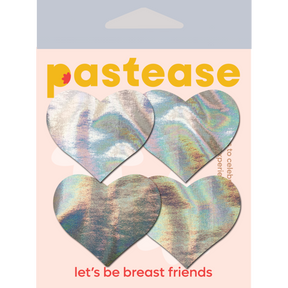 Petites: Two-Pair Small Holographic Silver Hearts Nipple Pasties by Pastease®