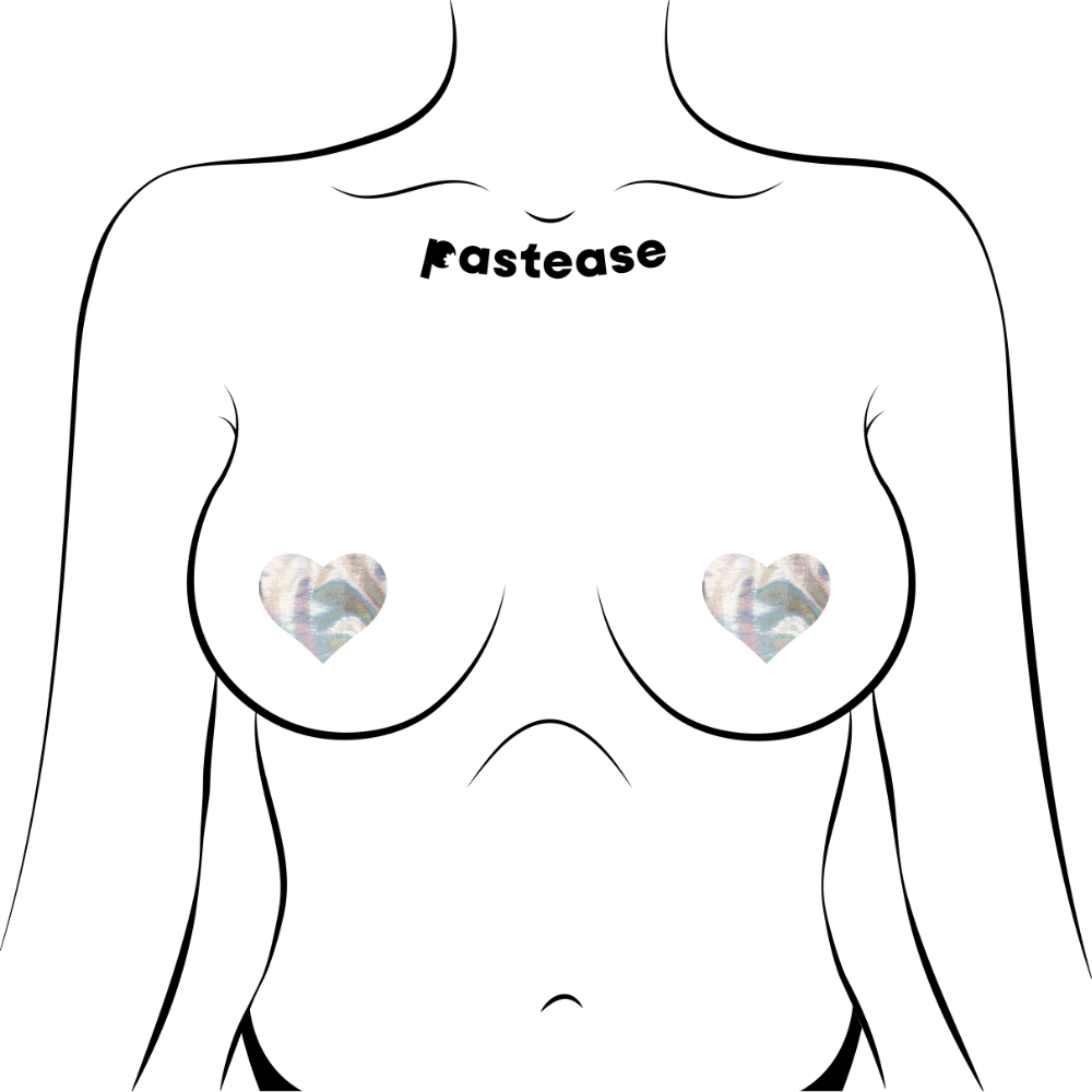 Petites: Two-Pair Small Holographic Silver Hearts Nipple Pasties by Pastease®
