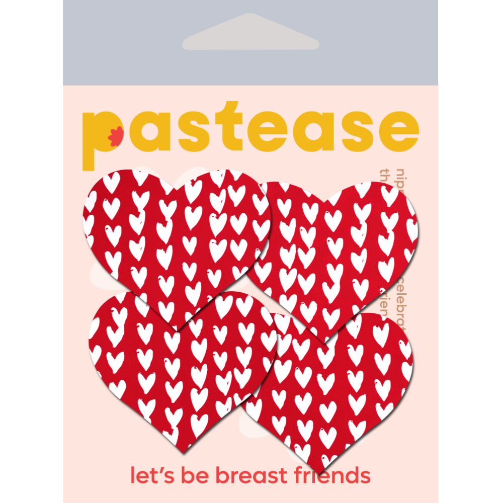 Petites: Two-Pair Small Red Hearts Pattern on White Hearts Nipple Pasties by Pastease®