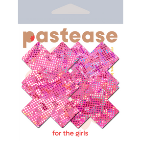 Petite Plus X: Two Pair of Small Shattered Glass Disco Ball Glitter Pink Cross Nipple Pasties by Pastease® o/s