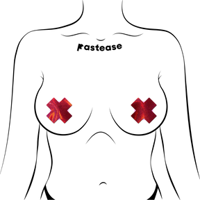Petite Plus X: Two Pair of Small Liquid Red Cross Nipple Pasties by Pastease® o/s