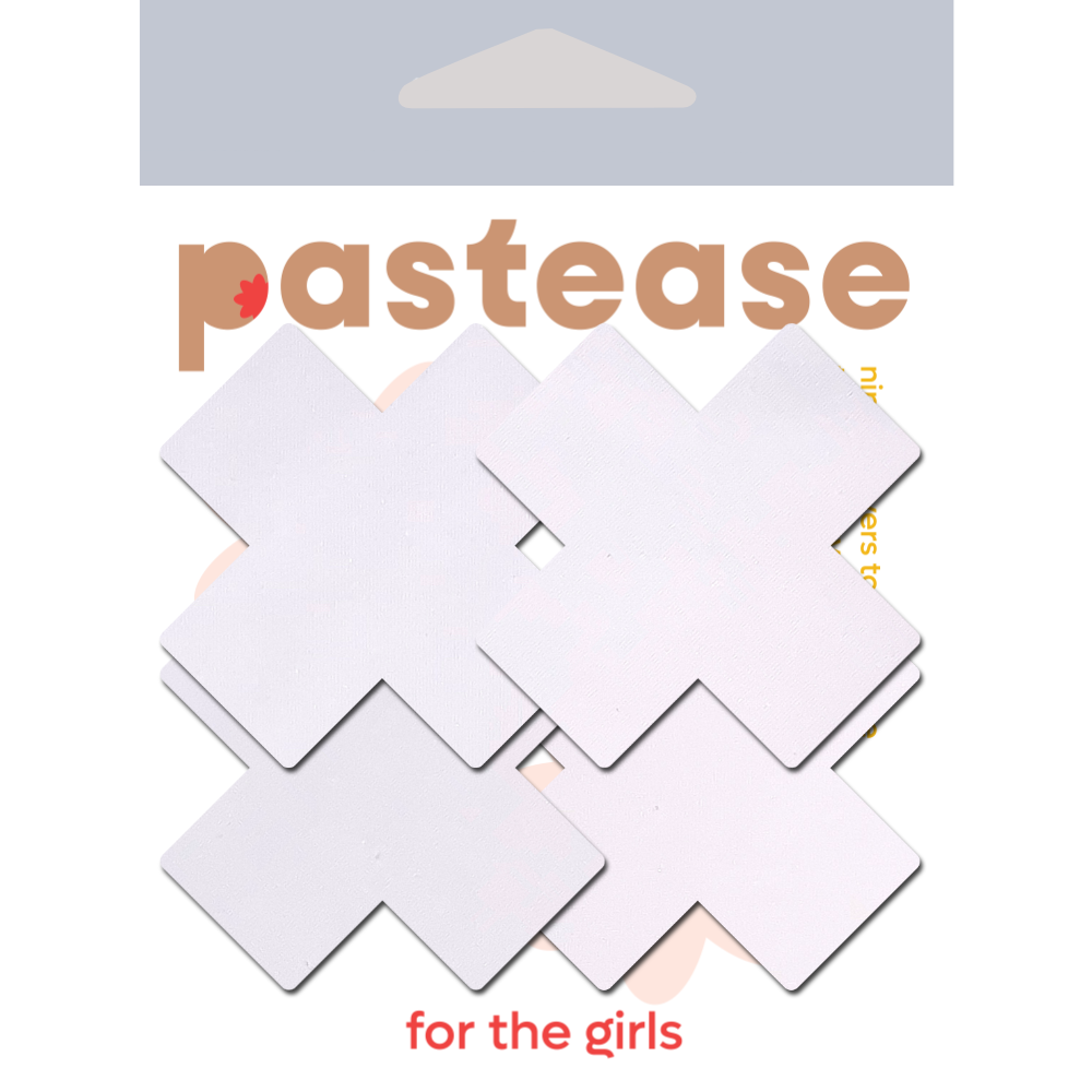 Petite Plus X: Two Pair of Small White Matte Cross Nipple Pasties by Pastease® o/s