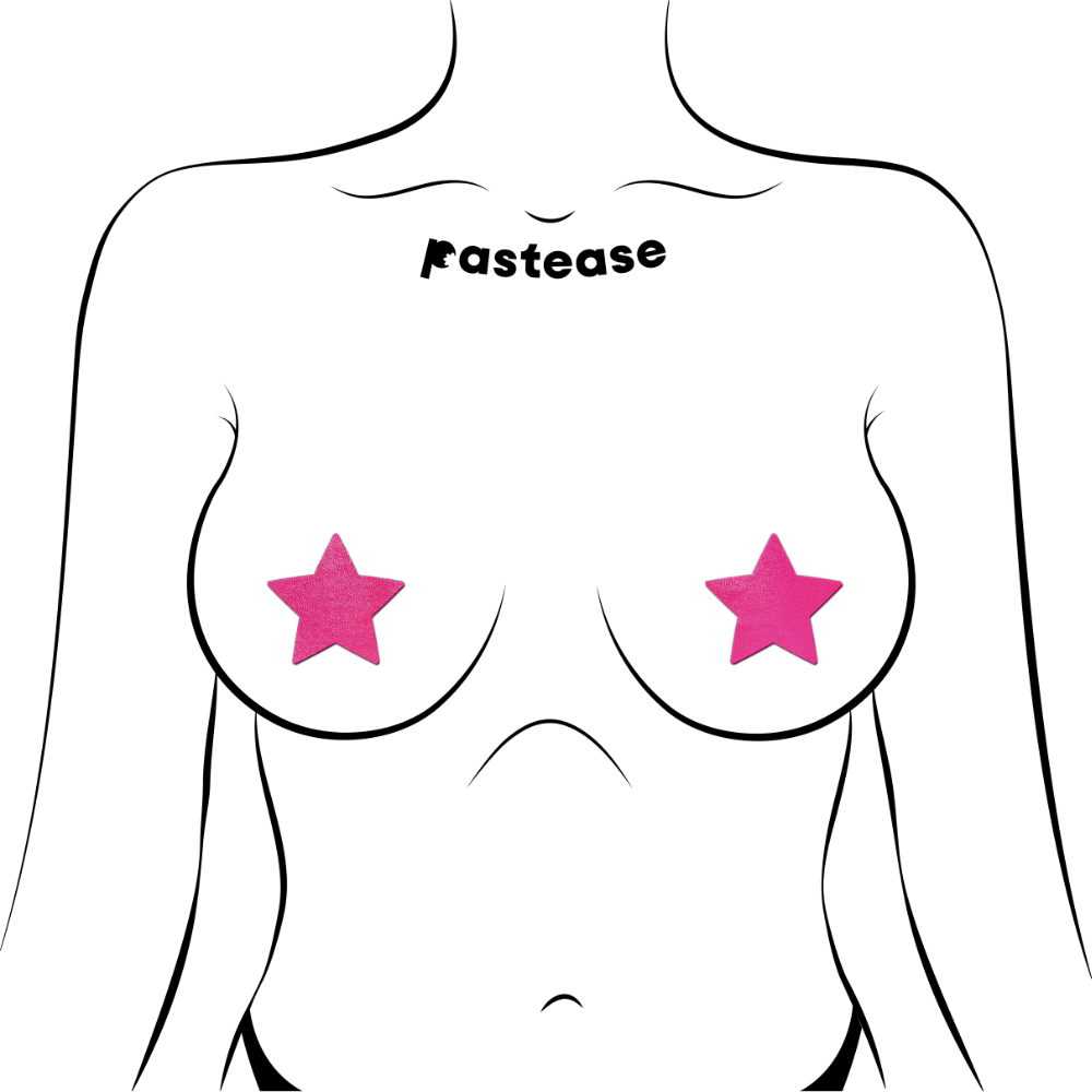 Petites: Two-Pair of Small Neon Pink Star Nipple Pasties by Pastease® o/s