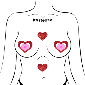 Peek-a-Boob: Red Glitter Heart Frame & Center Nipple Pasties by Pastease®