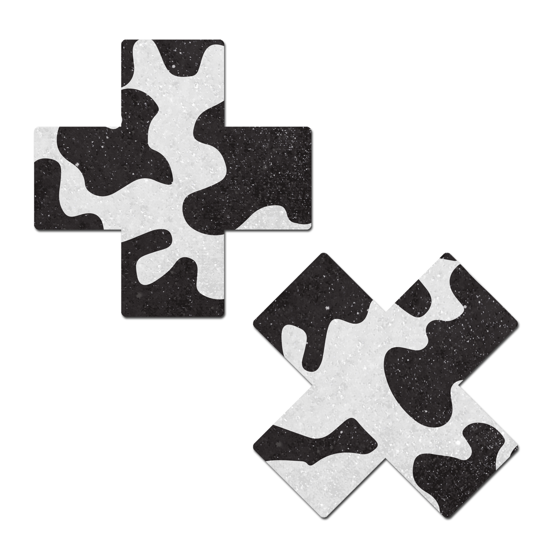 Plus X: Black & White Cow Print Cross Nipple Pasties by Pastease®
