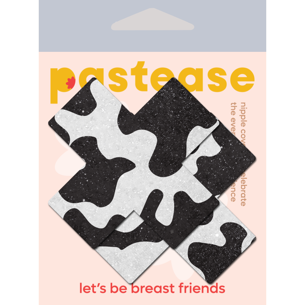 Plus X: Black & White Cow Print Cross Nipple Pasties by Pastease®
