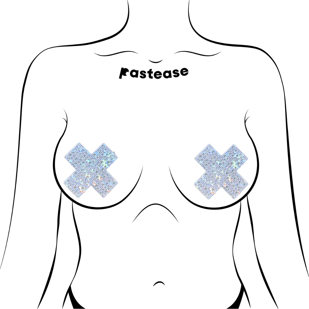 Plus X: Crystal Silver Cross Nipple Pasties by Pastease®