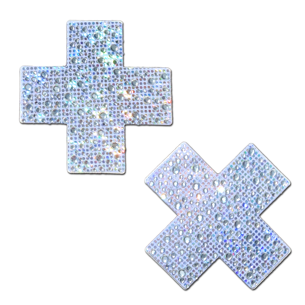 Plus X: Crystal Silver Cross Nipple Pasties by Pastease®