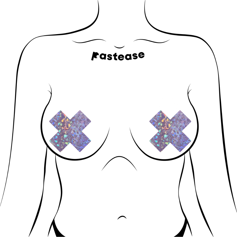 Plus X: Shattered Glass Disco Ball Glitter Cross Nipple Pasties by Pastease®