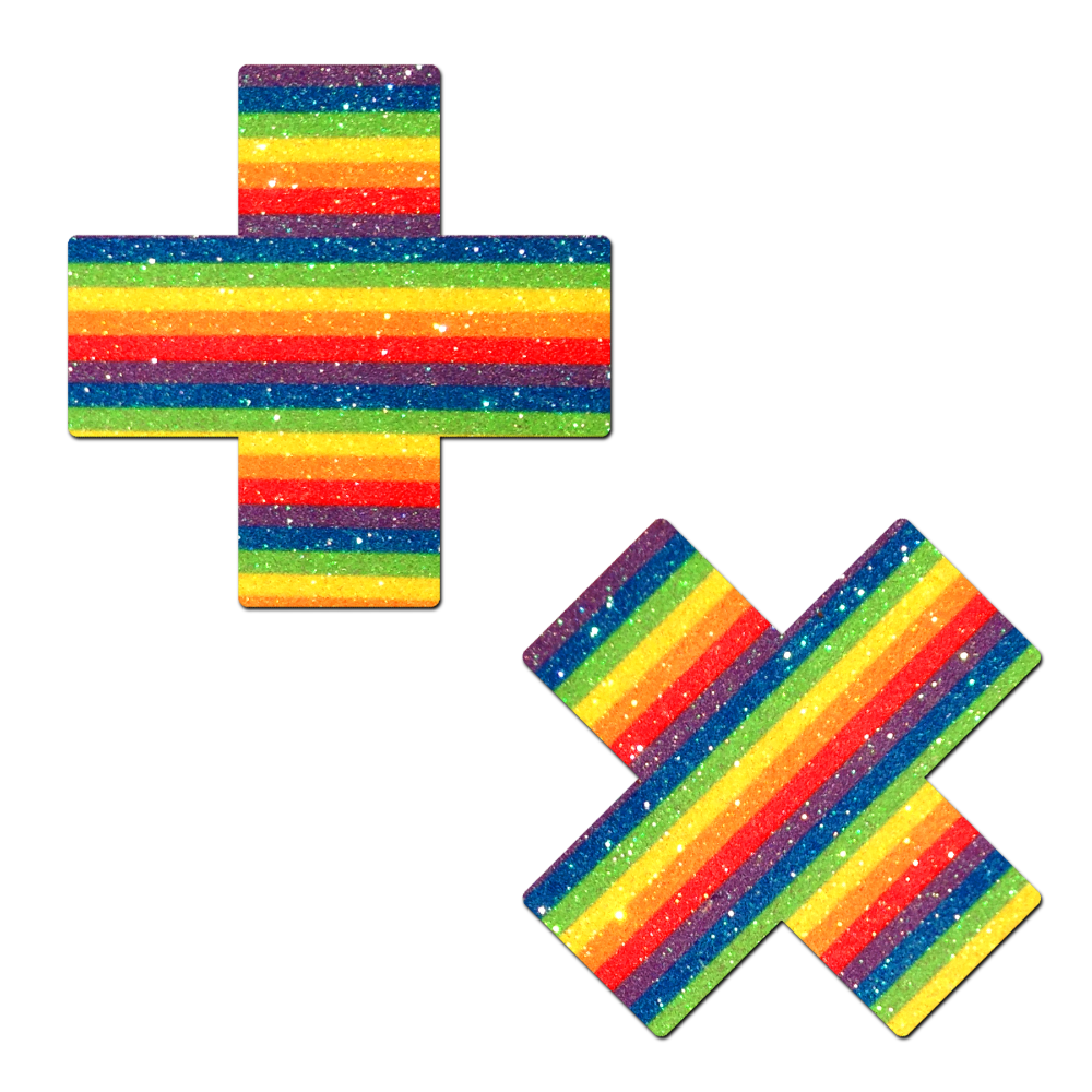 Plus X: Glittering Rainbow Cross Nipple Pasties by Pastease®
