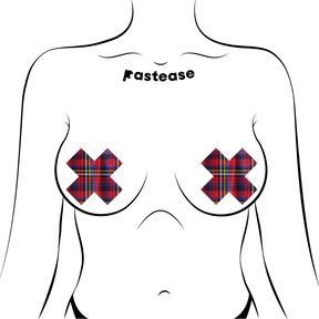 Plus X: Red Plaid Punk School Girl Cross Nipple Pasties by Pastease® o/s