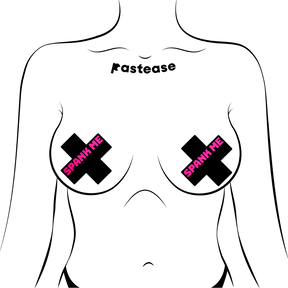 Plus X: 'Spank Me' Black Cross on Neon Pink Base Nipple Pasties by Pastease® o/s