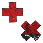 Plus X: Red & Black Flip Sequin Cross Nipple Pasties by Pastease®