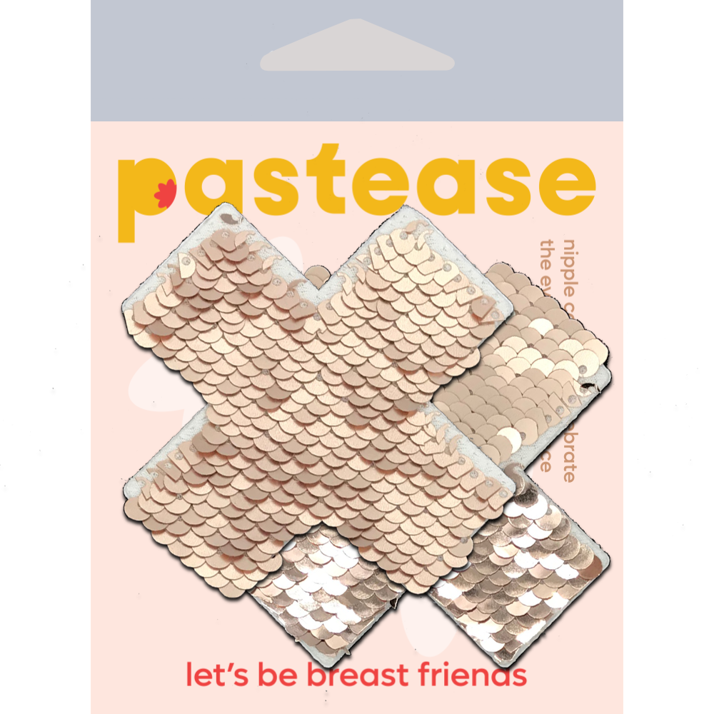 Plus X: Rose Gold Shiny & Matte Flip Sequin Cross Nipple Pasties by Pastease®