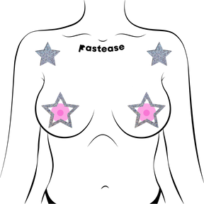 Peek-a-Boob: Silver Glitter Star Frame & Center Nipple Pasties by Pastease®
