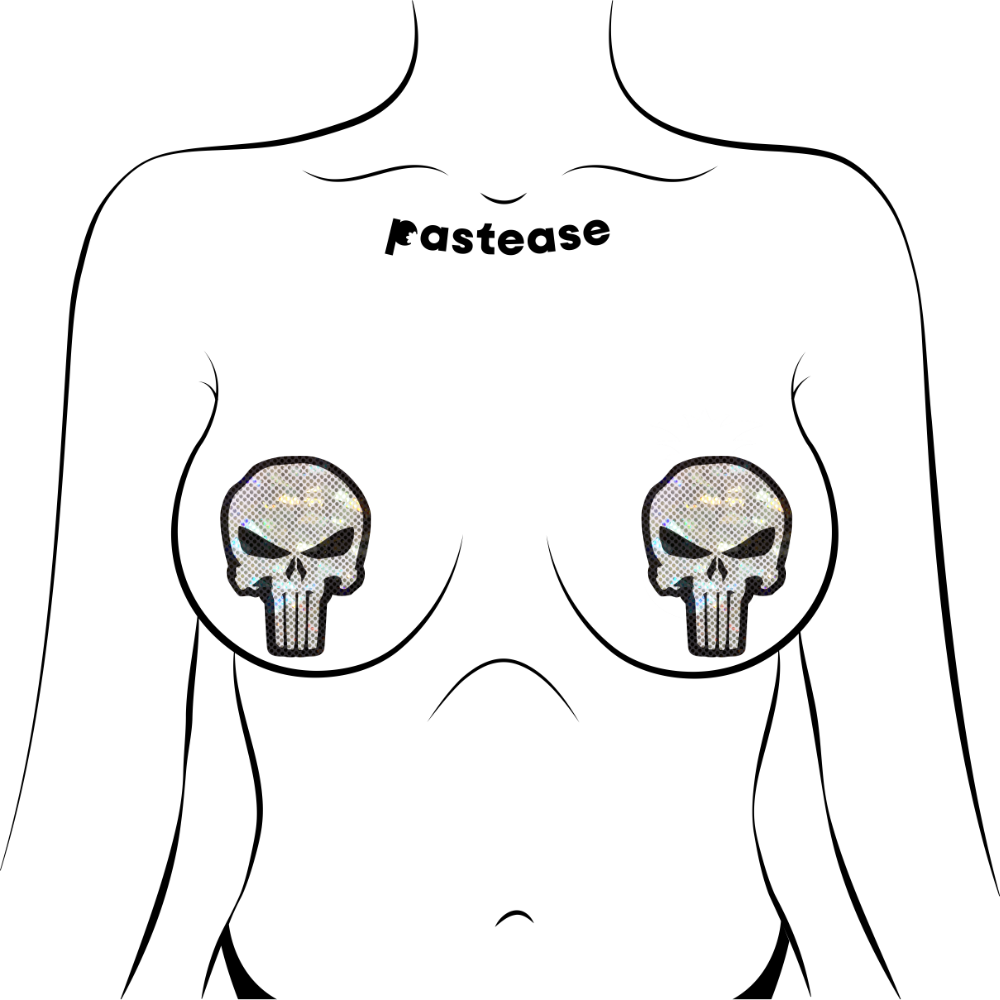 Punisher: Glittering White & Black Skull Nipple Pasties by Pastease®