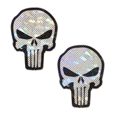 Punisher: Glittering White & Black Skull Nipple Pasties by Pastease®