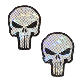 Punisher: Glittering White & Black Skull Nipple Pasties by Pastease®