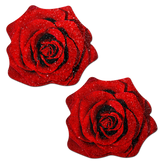 Rose: Red Glitter Velvet Blooming Rose Nipple Pasties by Pastease®
