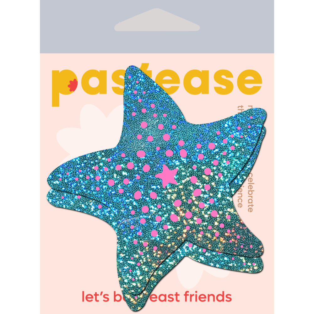 Starfish: Twinkling Seafoam Green & Pink Print Sea Star Nipple Pasties by Pastease®