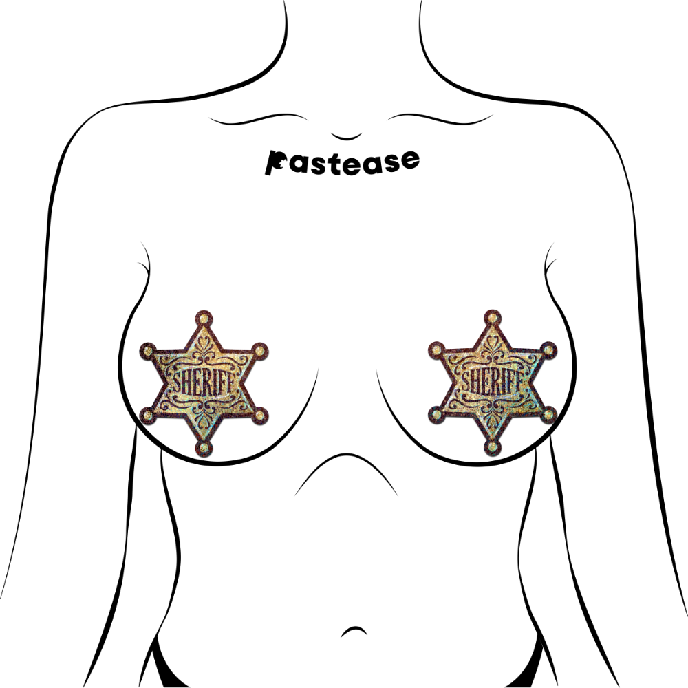 Sheriff Star: Glittering Golden Sheriff's Badge Nipple Pasties by Pastease®