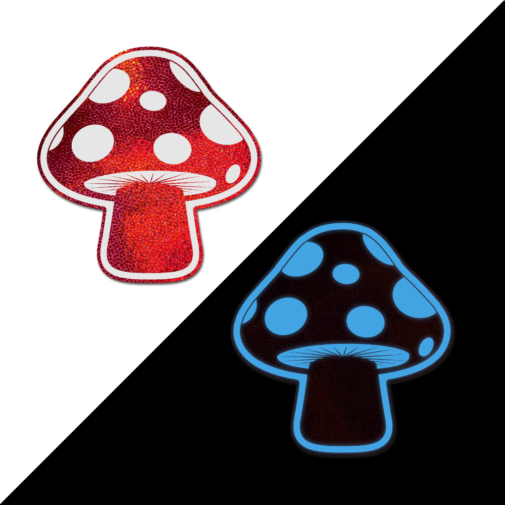 Mushroom: Shiny Red & White Glow-in-the-Dark Shroom Nipple Pasties by Pastease®