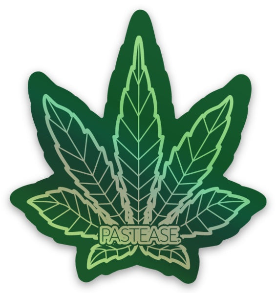 Sticker: Pastease® Indica Green Holographic Pot Leaf